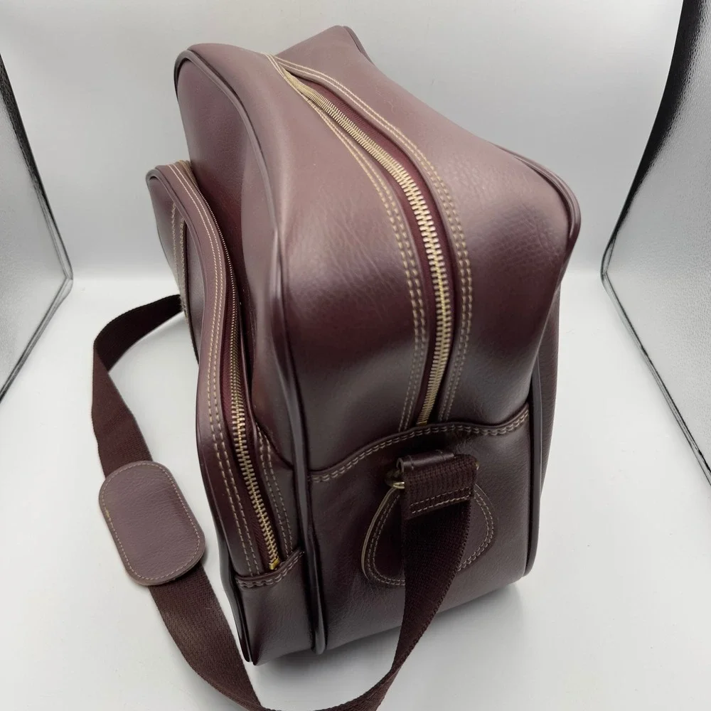 Vintage Burgundy Faux Leather Traveling‎ Bag Messenger Made in Taiwan ROC